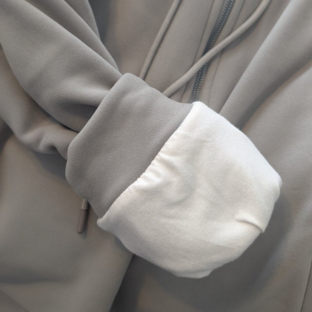 K-Style Oversized Scuba Zip-Up Hoodie - Gray with Gold Honeycomb Lining - Size M - Picture 7 of 9